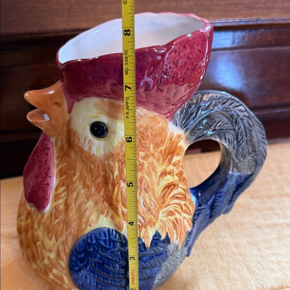 Colorful Rooster Ceramic Pitcher - Picture 7 of 8